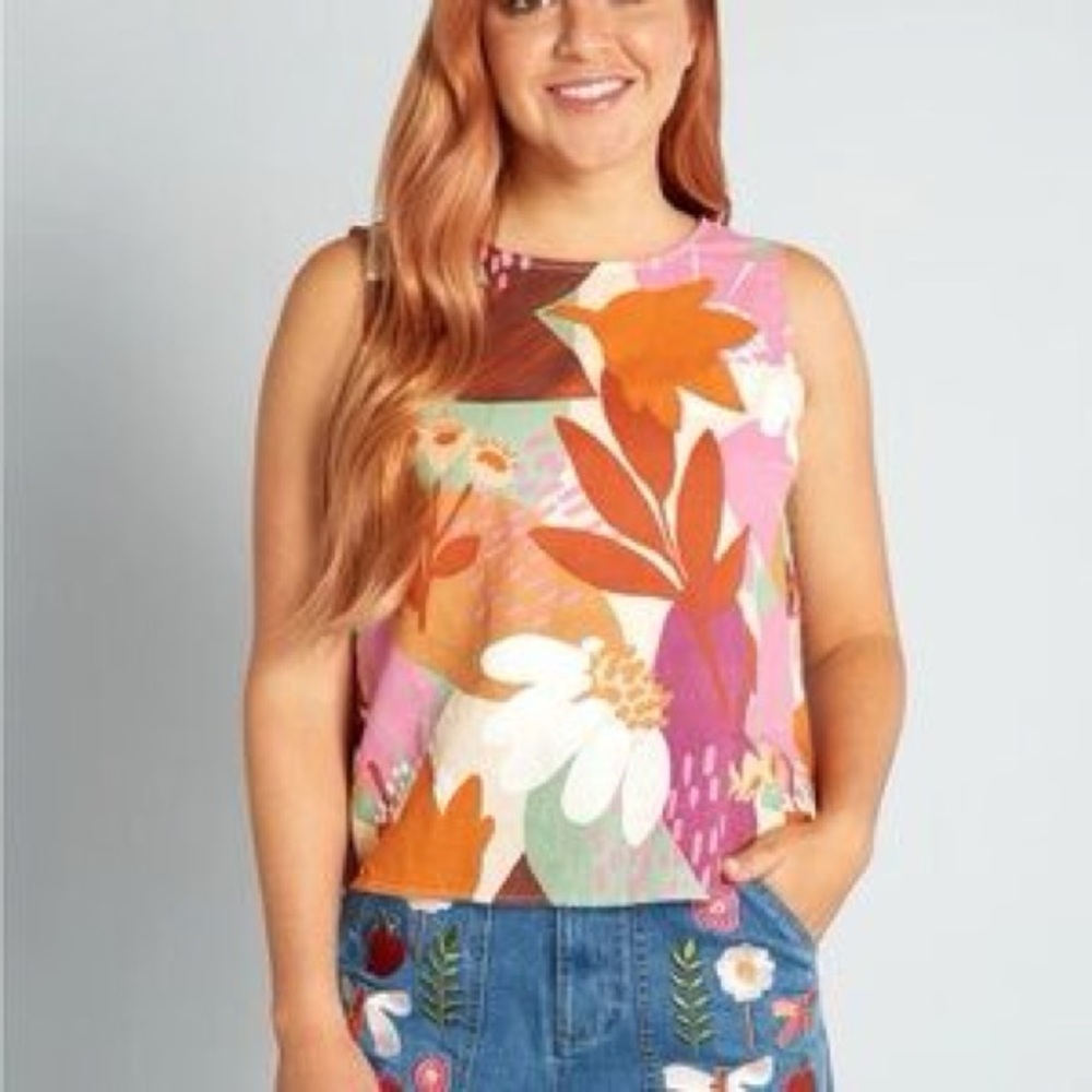 Princess highway linen tropical floral tank